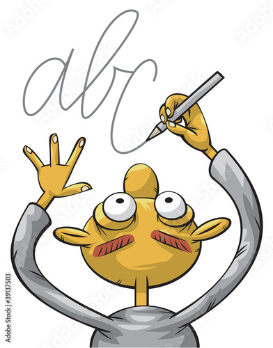 Schoolboy writing albhabet