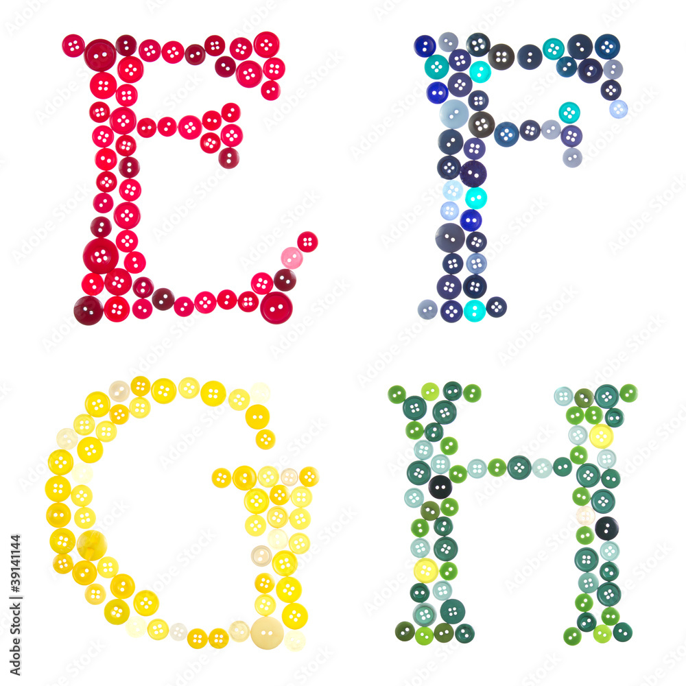 The letters E, F, G and H made of buttons The letters E, F, G and H made of buttons