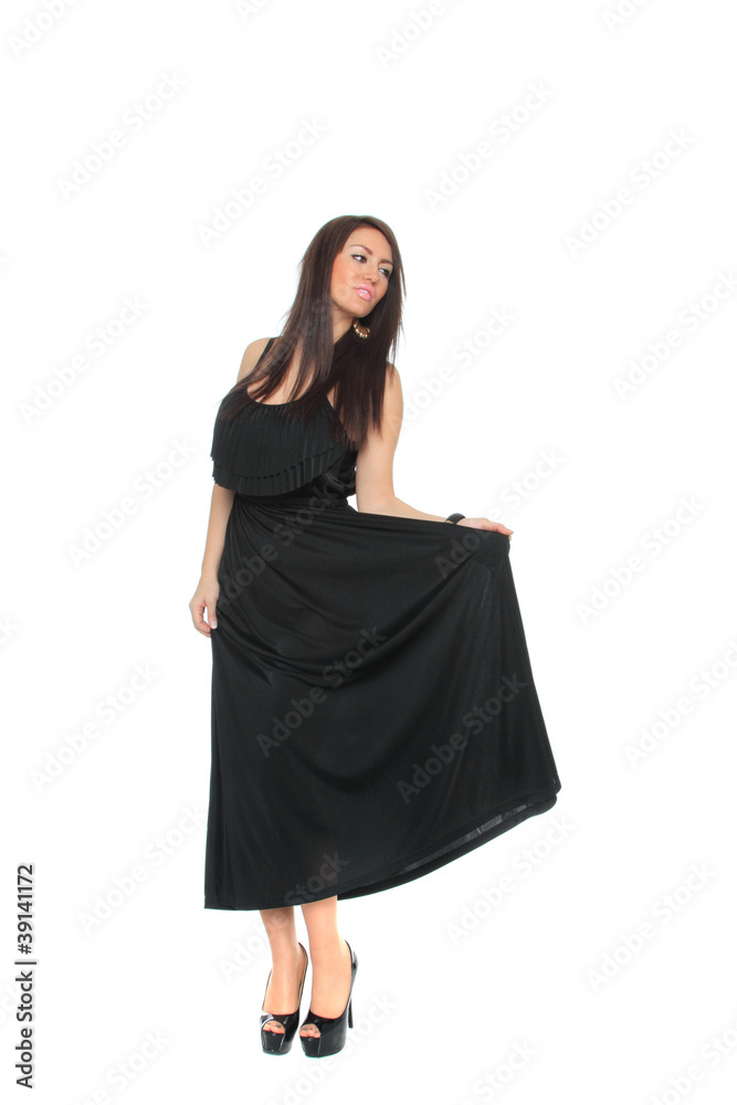 Pretty sexy girl full length posing in a nice black dress Pretty sexy girl full length posing in a nice black dress