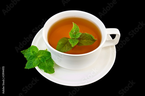 Herbal tea with mint sprigs of two