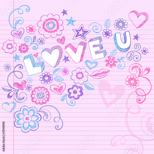 Valentine's Day Love Sketchy Heart Doodles Vector