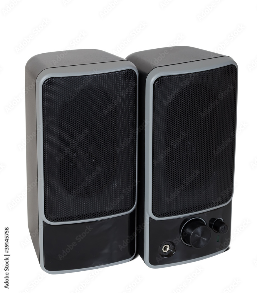 Obraz premium two black speaker. Isolated over white