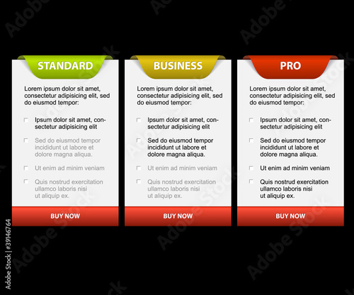 Vector Product versions comparison cards