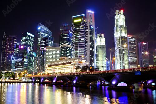 cityscape of Singapore at night © leungchopan