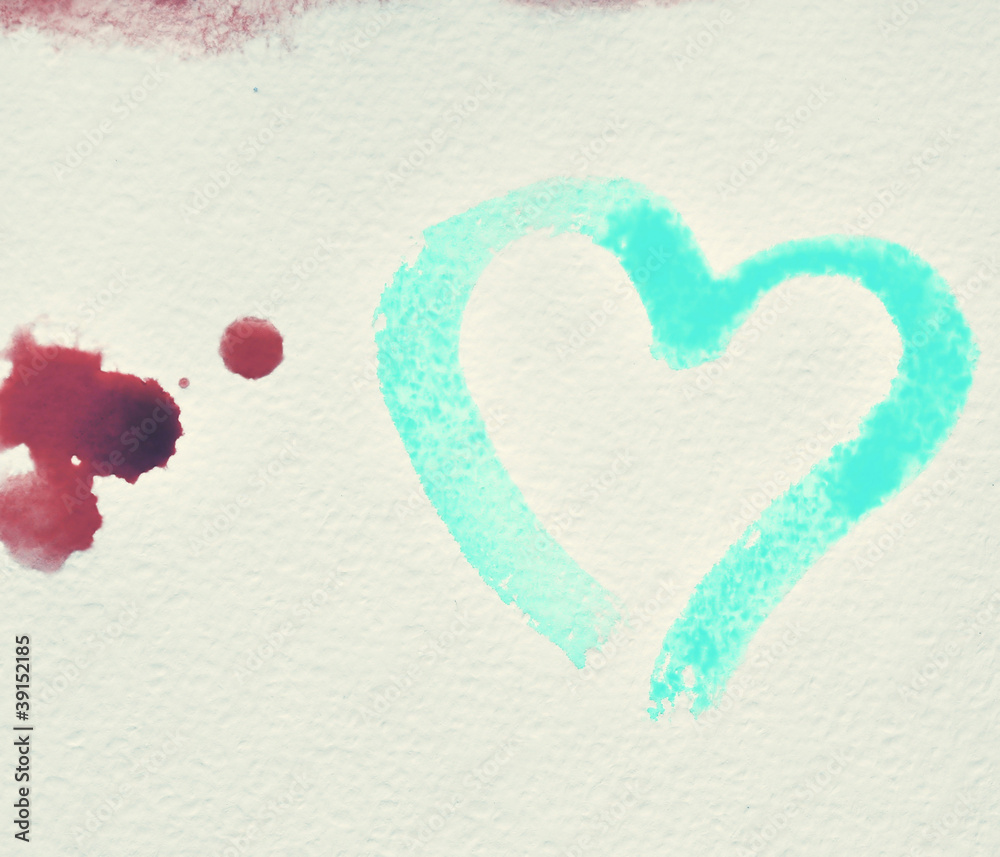 Watercolor hand painted background with heart.