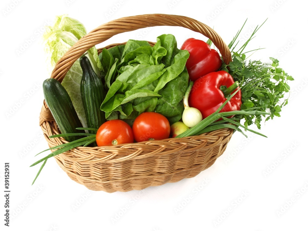 Isolated basket with vegetables Isolated basket with vegetables