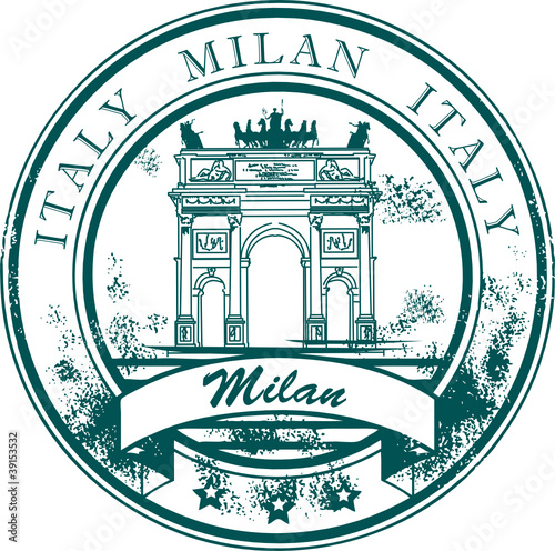 Stamp with The Peace Arch and the words Milan, Italy