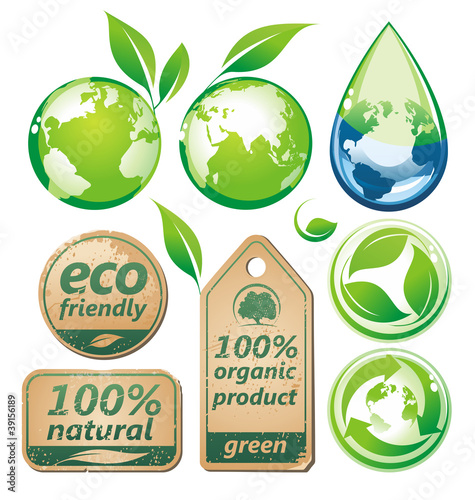 Set of green design elements and labels