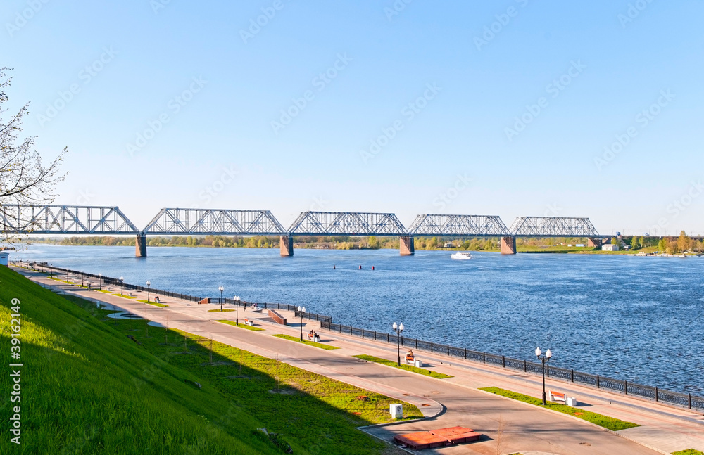 railway bridge on Volga river in Yaroslavl, Russia