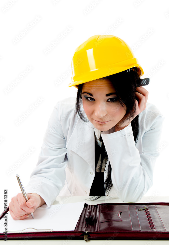 Thinking engineer woman