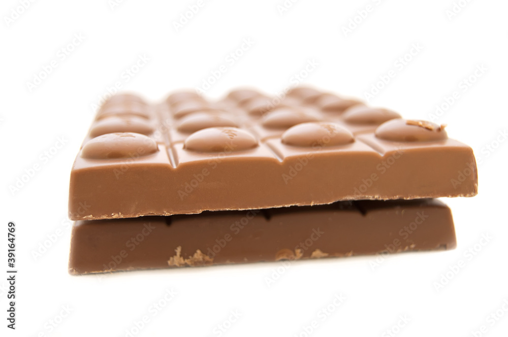Chocolate pieces on white Chocolate pieces on white
