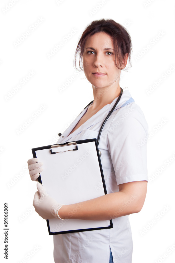Medical doctor woman with stethoscope and papers Medical doctor woman with stethoscope and papers