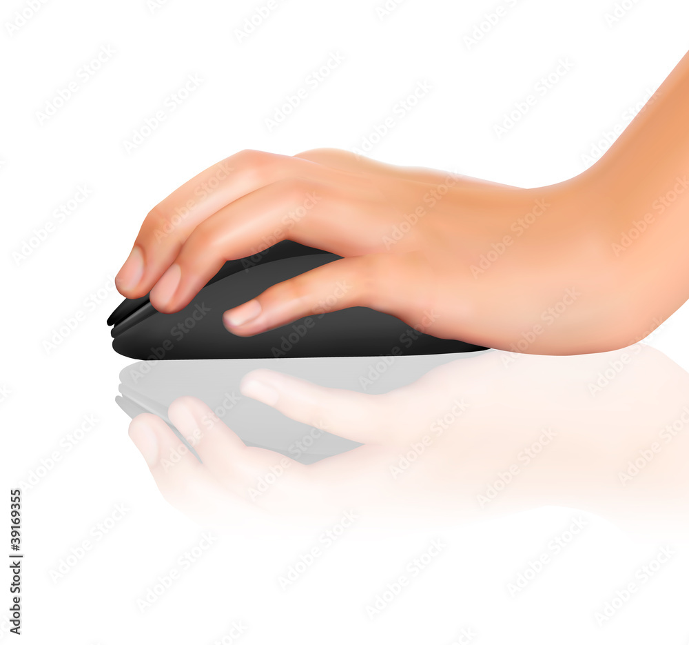 Computer mouse with hand over white background Computer mouse with hand over white background