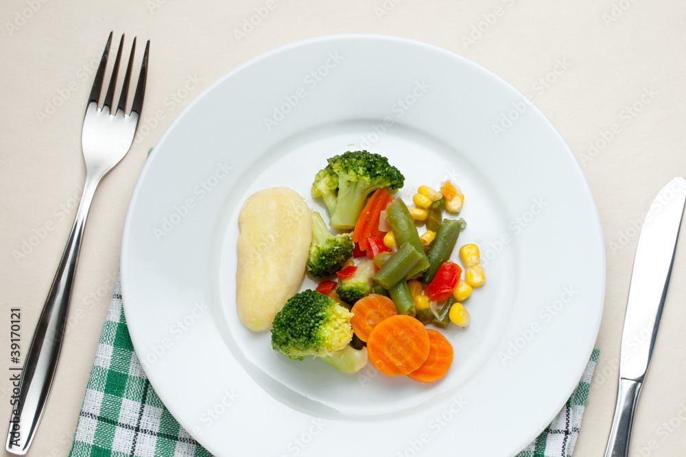 Fried vegetables on the plate Fried vegetables on the plate