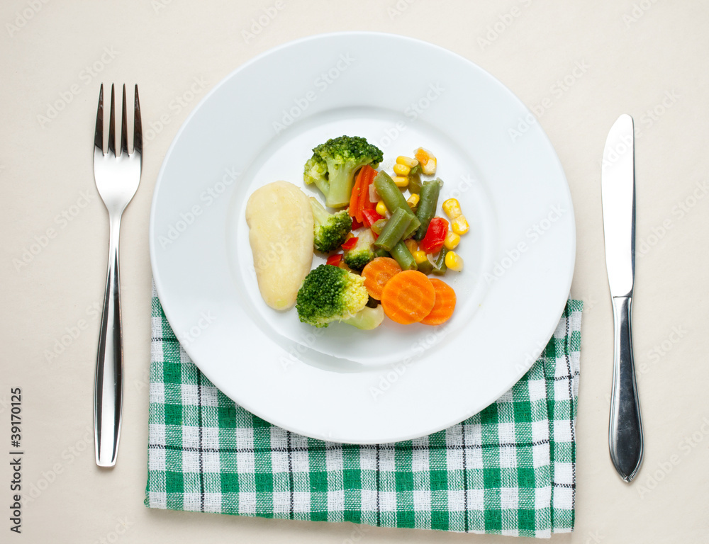 Fried vegetables on the plate Fried vegetables on the plate