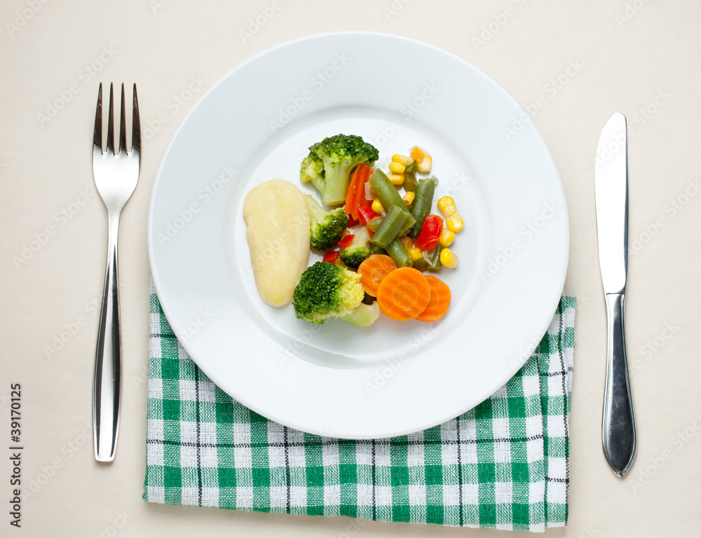 Fried vegetables on the plate