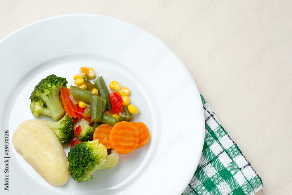 Fried vegetables on the plate