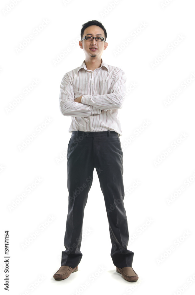 Full length of young Asian business man stand on white backgroun Full length of young Asian business man stand on white backgroun