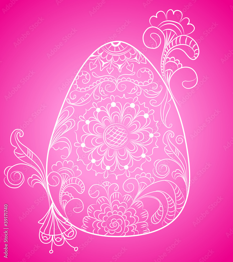 easter pink card with egg and floral ornament easter pink card with egg and floral ornament