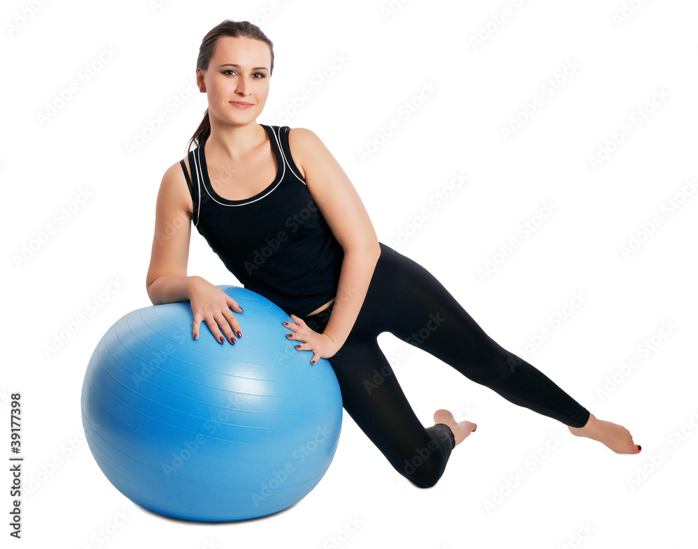 Fototapeta premium fitness exercises with blue ball