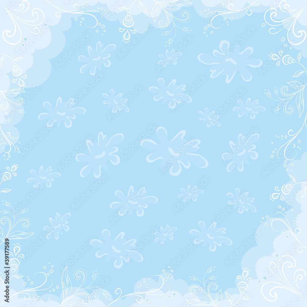 White flowers on blue background White flowers on blue background
