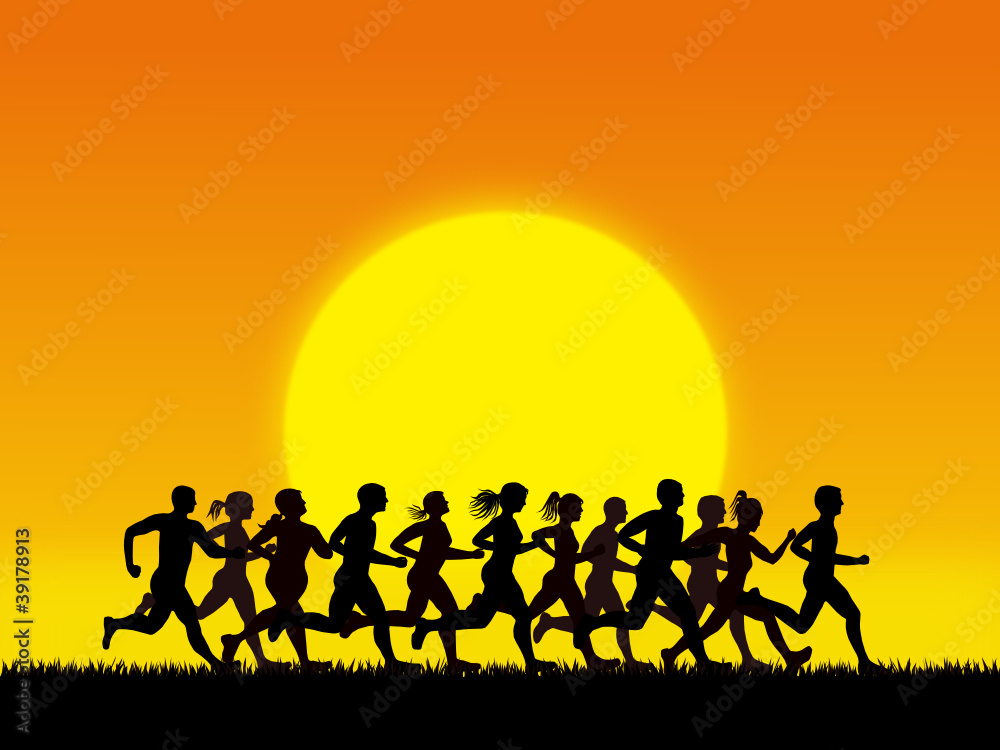 running motion on sunset background, vector image running motion on sunset background, vector image