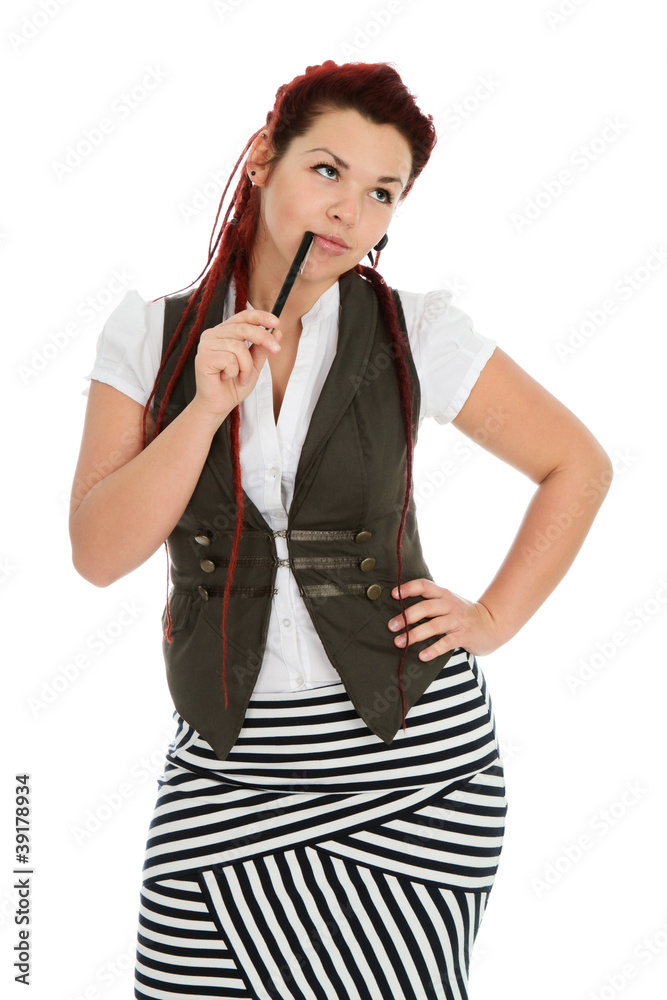 Beautiful red-haired girl isolated on white background Beautiful red-haired girl isolated on white background