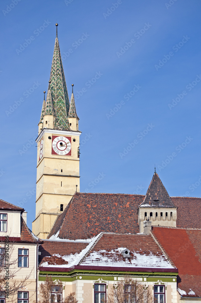Obraz premium Church tower in Medias Transylvania Romania