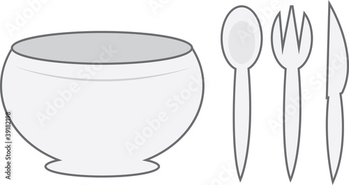 Cartoon bowl with spoon, fork and knife