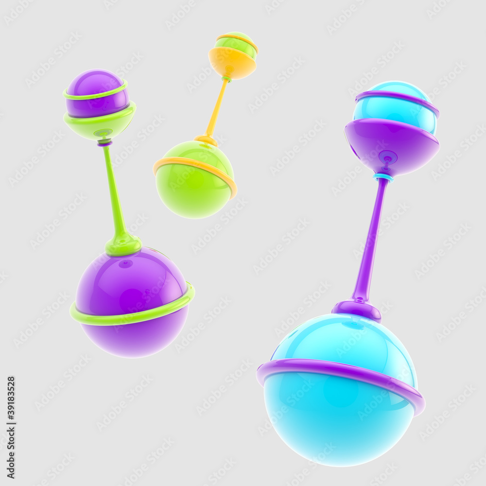 Set of three glossy rattles isolated Set of three glossy rattles isolated