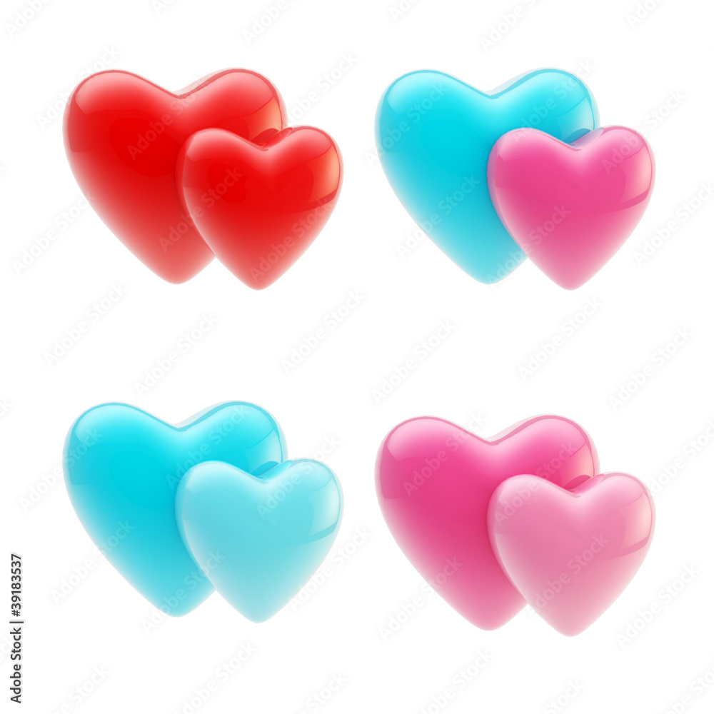 Set of glossy heart icons isolated on white