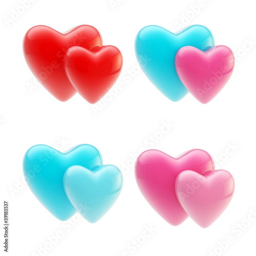 Set of glossy heart icons isolated on white