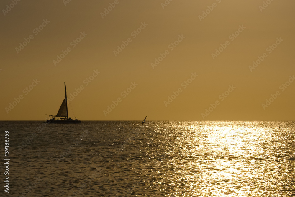 Yacht silhouette in sunset