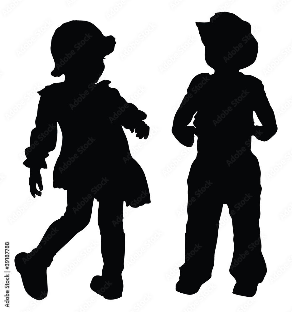 Silhouettes of boy and girl playing Stock Vector | Adobe Stock