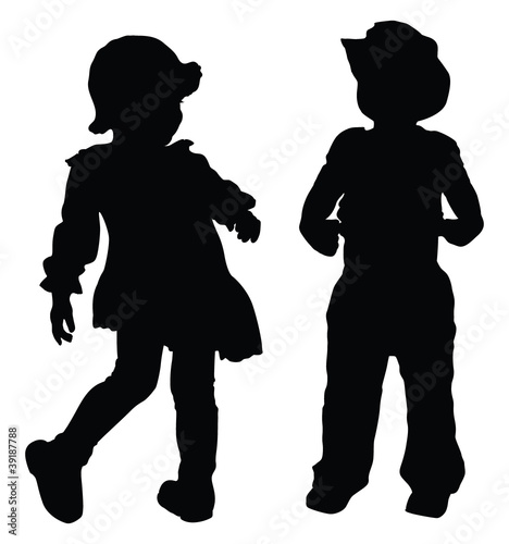 Silhouettes of boy and girl playing