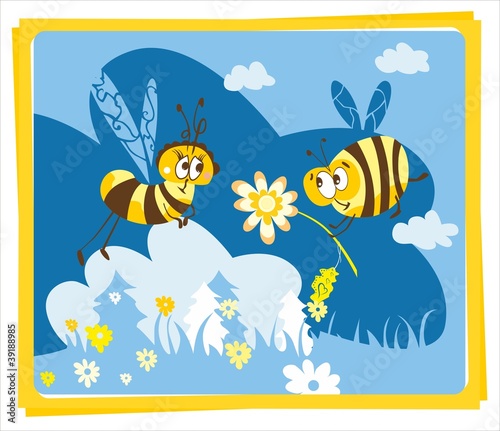 Spring postcard with bees