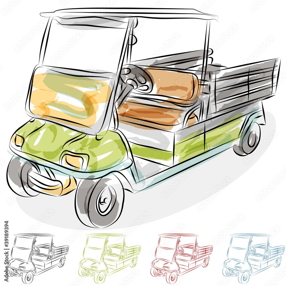 Watercolor Golf Cart Stock Vector | Adobe Stock
