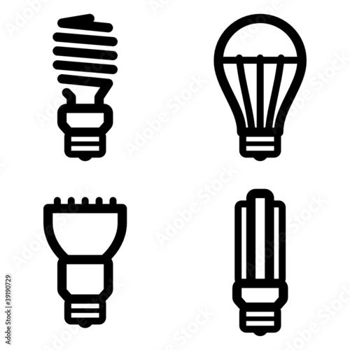 Vector icon set of energy saving and LED light bulbs