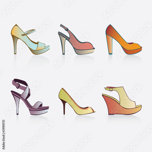 Vector illustration of six shoes