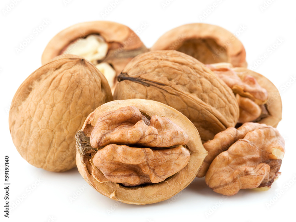 Walnuts isolated on white background. Studio macro Walnuts isolated on white background. Studio macro