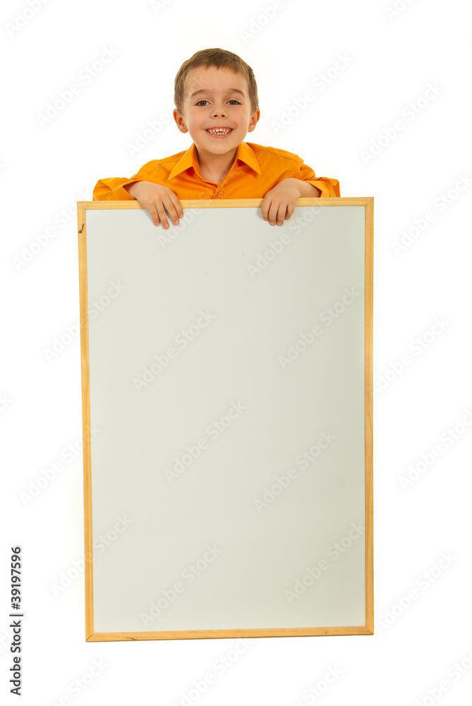 Happy kid with blank placard Happy kid with blank placard