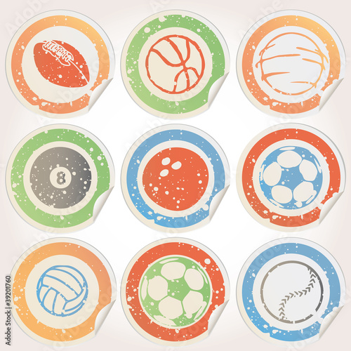 Set of sports ball stickers grunge