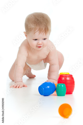 funny baby goes down on all...