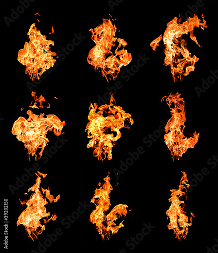 Set of fire flames raising high