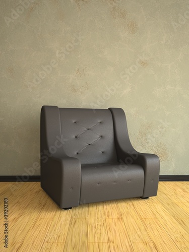 Black leather armchair near...