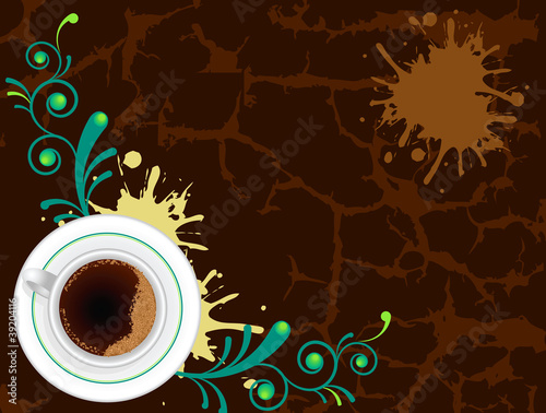 Coffee cup on abstract floral background