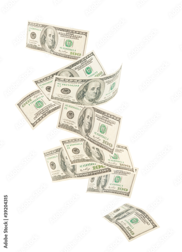 Isolated floating American hundred notes isolated Isolated floating American hundred notes isolated