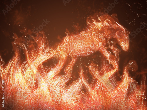 Horse of fire jump out of flames