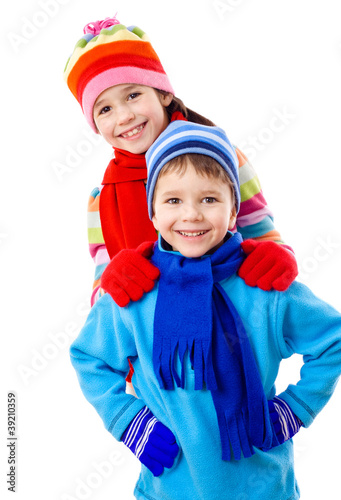 Two kids in winter clothes