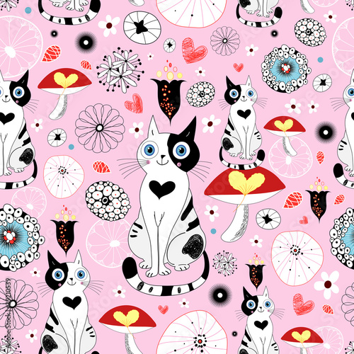 pattern of cats and flowers